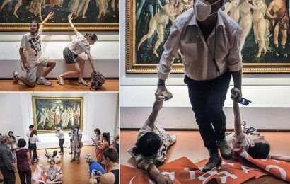 Italian eco-zealots glue hands to Botticelli&apos;s masterpiece Primavera