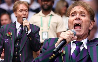 Sir Cliff Richard, 81, entertains the crowd at Wimbledon