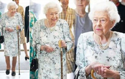 The Queen is brilliant in blue dress and mesmerising brooch during latest appearance