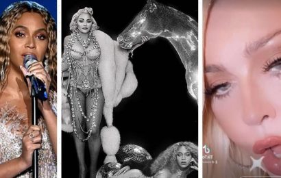 Madonna and Beyonce strip off and drape themselves in jewels to promote song in racy snaps
