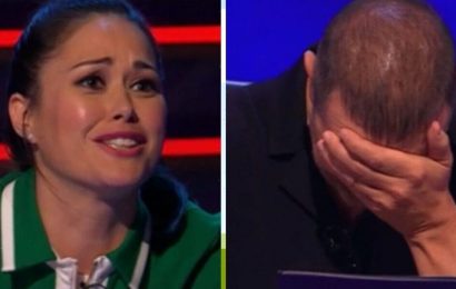 Paddy McGuinness puts in head in hands after Sam Quek’s error