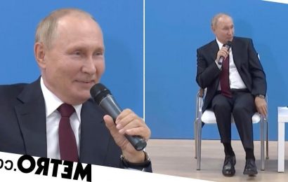 Putin's legs twitch during bizarre speech to school kids about 'rubber bums'