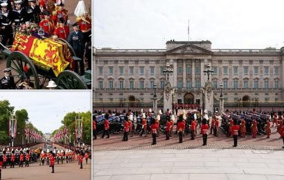 Queen&apos;s coffin is taken past Buckingham Palace for the final time