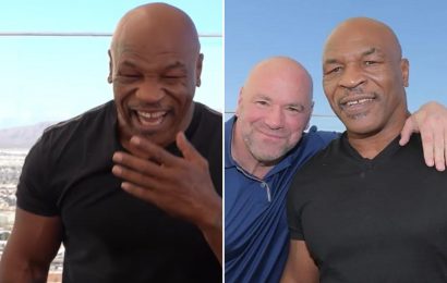 Watch Mike Tyson break down in laughter as he recalls UFC chief Dana White landing him job fighting a SHARK | The Sun