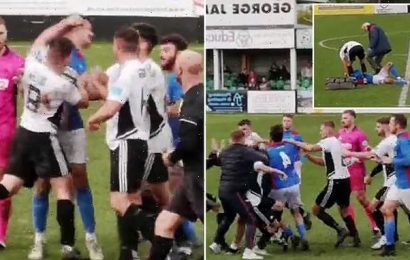 Brawl breaks out in violent North Wales derby with SEVEN red cards