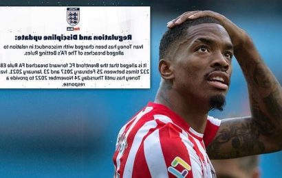 Ivan Toney is charged by FA over 232 historical gambling allegations