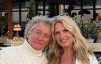Rod Stewart’s wife Penny Lancaster reacts to son’s tearful tribute