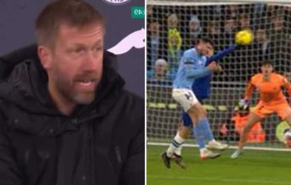 Fans in hysterics at Graham Potter's reaction to watching replay of Kai Havertz's handball in FA Cup tie with Man City | The Sun