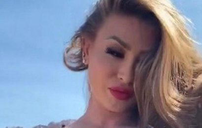 Playboy model turns into sexy cowgirl with denim underwear and see-through bra