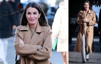 Queen Letizia looks cool in camel as she attends engagement in Madrid