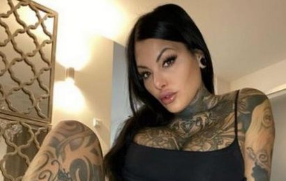 Tattoo model wears boob top as she shows off heavily inked body in racy snap