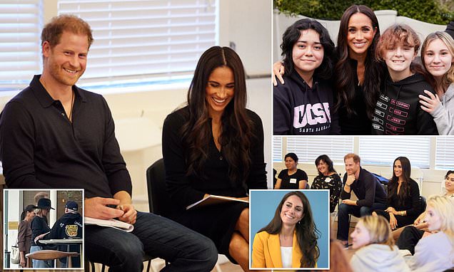 Meghan with teens and Hollywood stars before &apos;Women of Vision&apos; award