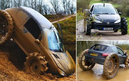 Peugeot 206 given monster makeover with massive tractor wheels fitted