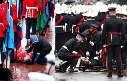 Soldiers faint while waiting to take part in procession
