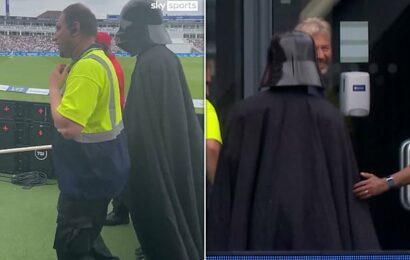 Moment Darth Vader is hauled out of Ashes test match