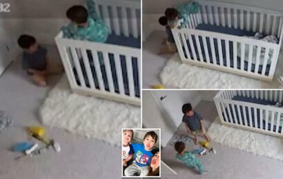 Moment four-year-old sneaks into brother&apos;s room so they can play
