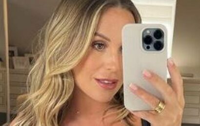 Pregnant Kate Ferdinand glows on her 32nd birthday as she shows off blossoming bump