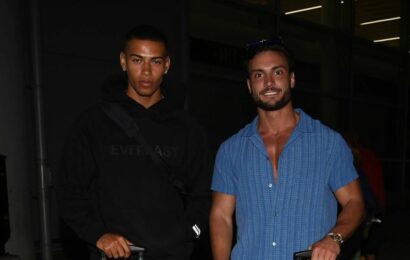 Davide is full of smiles as he lands back in the UK after yacht party following Ekin-Su split