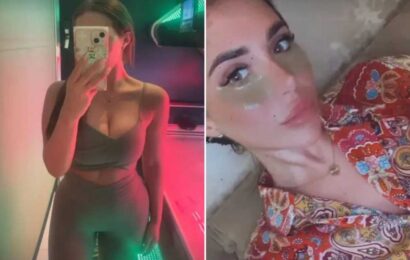Chloe Brockett shows off her tiny waist as she does sweaty workout during Towie suspension | The Sun