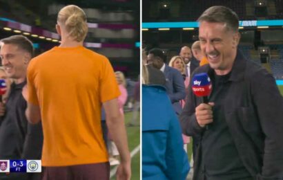 Fans love it as Erling Haaland SLAPS Gary Neville after Jamie Carragher's cheeky comment to Man City striker | The Sun