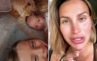 Ferne McCann targeted by cruel mum-shamers after video of her dog licking her newborn baby | The Sun
