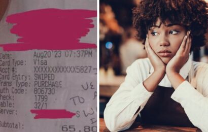 Waitress stunned as bloke writes on receipt and refuses to tip over ‘rude’ act