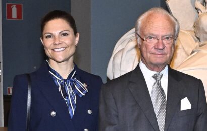 Princess Victoria of Sweden and King Carl Gustaf attend an art seminar
