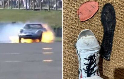 Watch terrifying moment Sky Sports F1 presenter’s car bursts into flames and leaves him with melted BOOT in race | The Sun