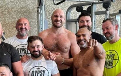 Topless Tyson Fury shows off his muscles in gym ahead of huge Francis Ngannou fight | The Sun
