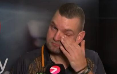 Darts star breaks down in tears after losing to Fallon Sherrock at Grand Slam