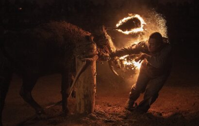EXCLUSIVE: Moment bull is set on fire in Spain during festival