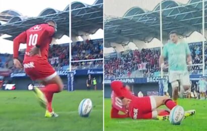 Welsh rugby legend Dan Biggar collapses to ground after suffering bizarre injury while taking conversion | The Sun